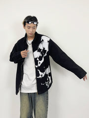 A knife high street embroidered skull print black denim jacket