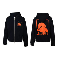 RHUDE Sunset Mountain Graphic Full Zip Cotton Hoodie
