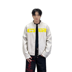 A knife motorcycle wind letter embroidered leather jacket