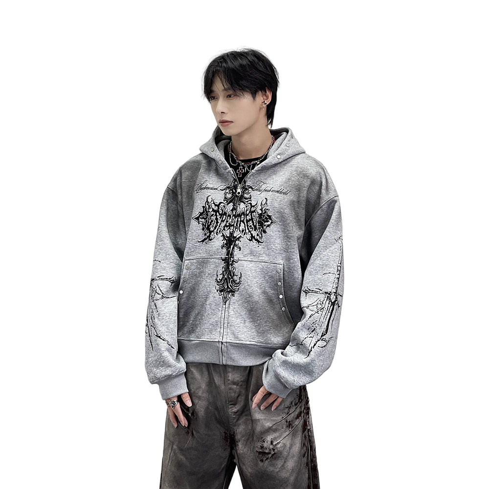 A knitted cross-shaped sword tie-dye distressed cardigan jacket