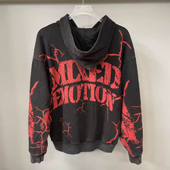 MIXED EMOTION Distressed Allover Print Zip Hoodie