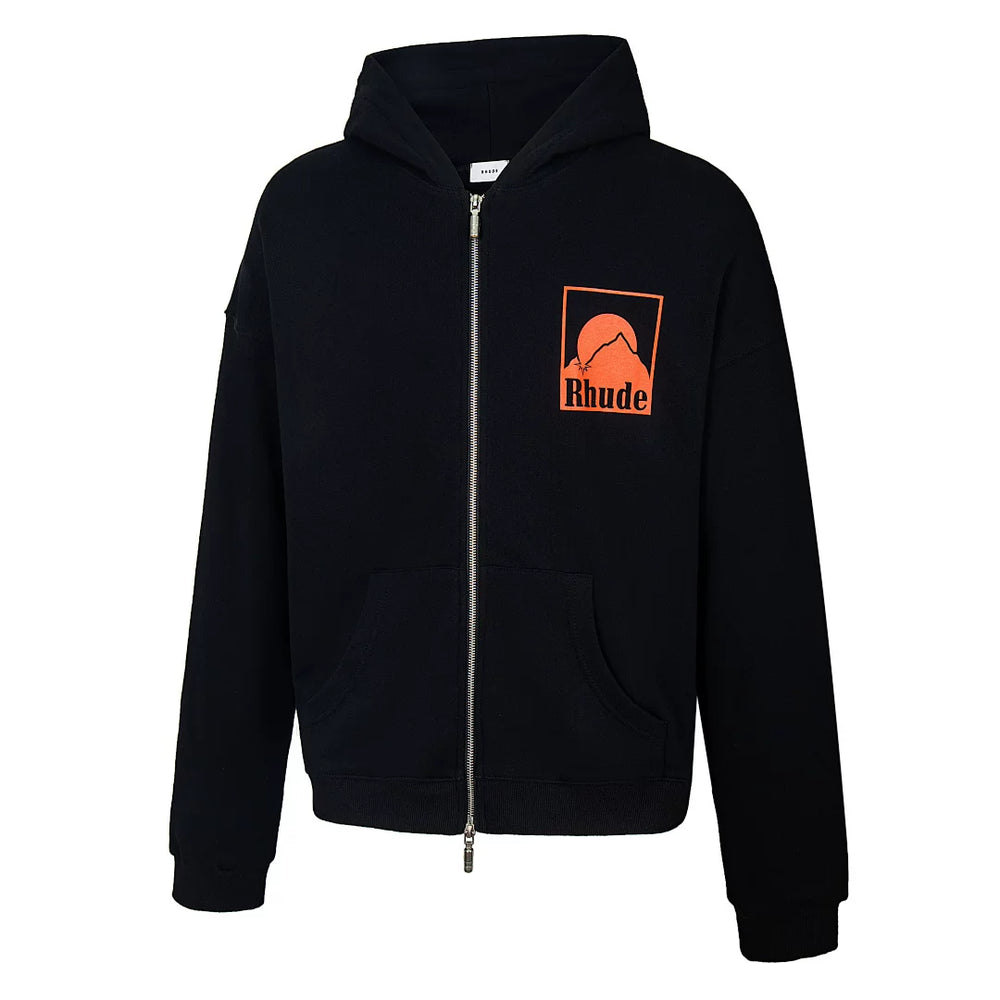 RHUDE Sunset Mountain Graphic Full Zip Cotton Hoodie