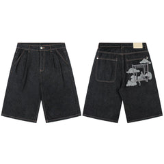Derschutze Embroidered Loose Casual Denim Shorts