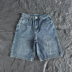 Derchutze Floral Embroidered Loose Denim Shorts
