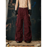 Unmanned island, high weight washed cotton, three-dimensional cutting and splicing, rivet drawstring work pants for men and women