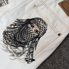 DerschutzeGoddess Embroidered Loose Denim Shorts