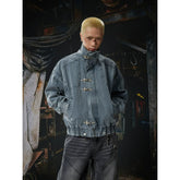 Unmanned Island New Product Waste Soil Used Workwear Stand up Collar Metal Aircraft Buckle Zipper Jacket Cowboy Jacket