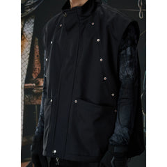 Unmanned island new product deconstruction cutting red zircon embellishment design stand up collar loose vest men's and women's jacket