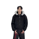 A knife cleanfit hooded boyfriend short coat with a collar