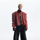 Unmanned island dark texture PU frosted texture rivet decoration loose shoulder pad leather jacket zipper jacket jacket