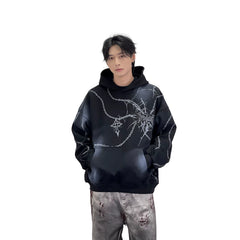 A knife cross-shaped chain printed hooded sweatshirt