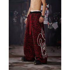 Unmanned island light cool feeling Abiy2k totem print leopard print double waisted loose casual pants for men and women