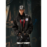 Unmanned Island New Product Bright Surface Light Sense Customized Red Inner Badge Embroidered Stand up Collar Zipper Jacket for Men and Women
