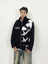 A knife high street embroidered skull print black denim jacket