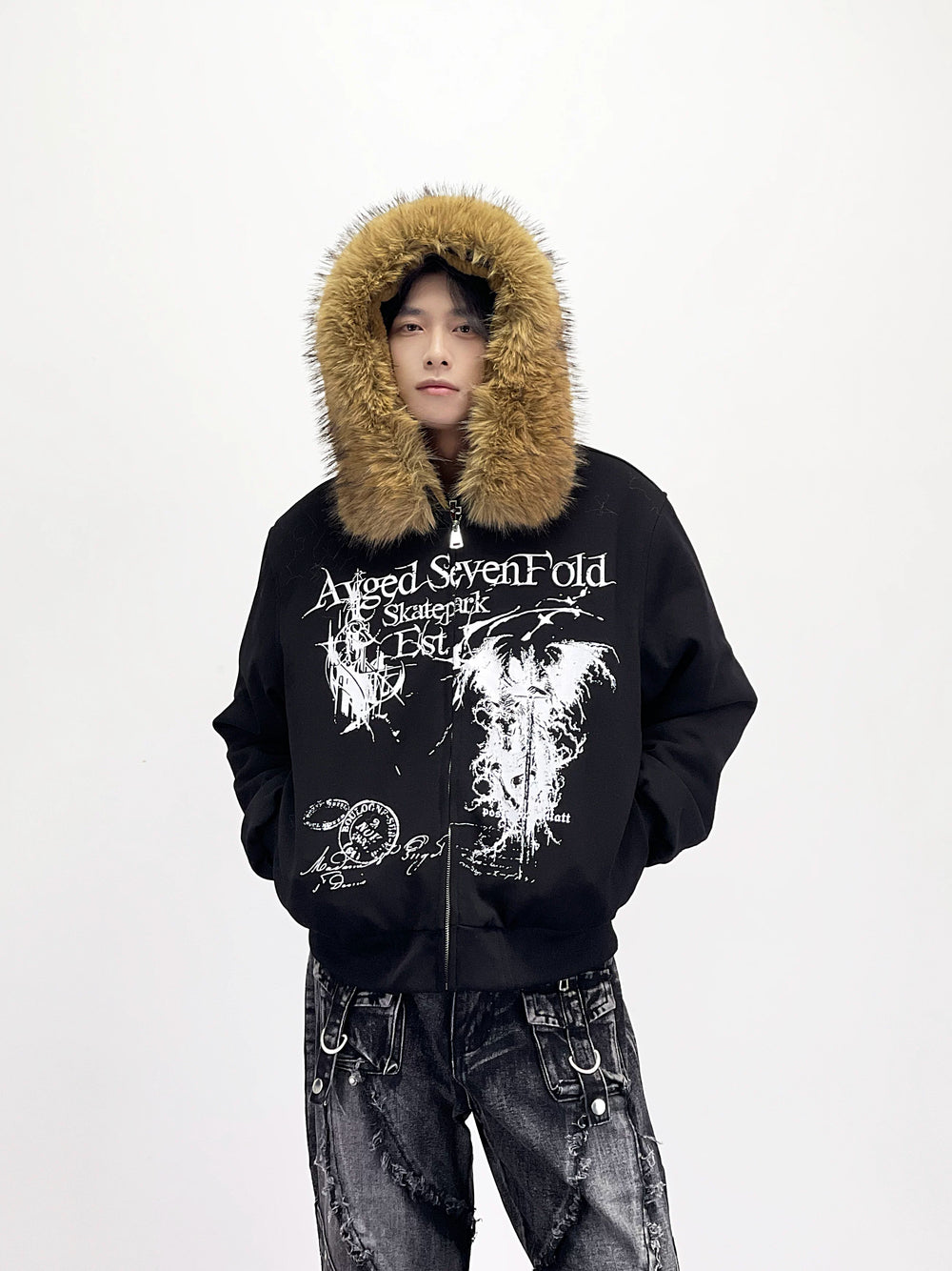 A knife detachable fur-lined thick coat
