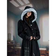 Unmanned island, detachable furry hooded lightweight punk slim fit ultra short jacket with zipper, trendy and cool women's style