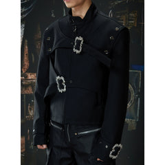 Unmanned island new product, high-end feeling, dark niche pioneer, deconstruction belt, short leather jacket, jacket, jacket