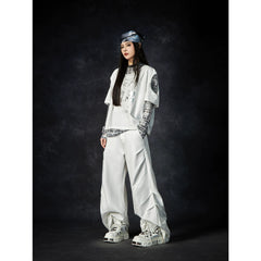 Small niche design micro pull trousers white versatile trousers 2025 summer new item