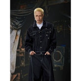Unmanned Island New Product Simple and Versatile Open Line Custom Metal Buckle Wide Leg Loose Jeans Short Wide Coat