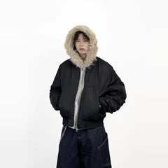 Aknife Winter Short Hair Collar Seat Mountain Carving Fake Two Piece Pilot Jacket