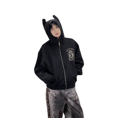 A heavyweight hoodie with a knitted cross pattern