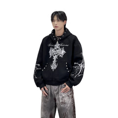 A knitted cross-shaped sword tie-dye distressed cardigan jacket