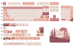 Personalized keycap set with Twilight Wilderness theme, featuring a red main tone and original high PBT material for personalized customization of mechanical keyboard keycaps