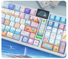 Summer time set keycap mechanical keyboard keycap blue and white color original factory height PBT material decorative keycap set, suitable for 616468758487104 key mechanical keyboards