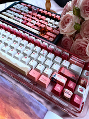 Personalized keycap set with Twilight Wilderness theme, featuring a red main tone and original high PBT material for personalized customization of mechanical keyboard keycaps