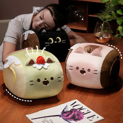 Soft Cat Swiss Roll Cake Handwarmer Plush with Blanket