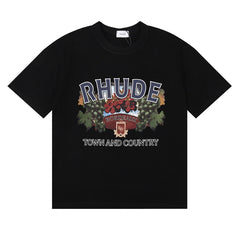 RHUDE American Retro Letter Print Loose Casual T-Shirt