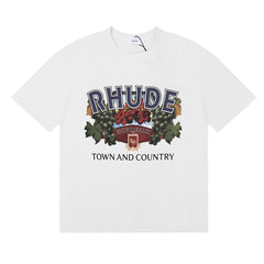 RHUDE American Retro Letter Print Loose Casual T-Shirt
