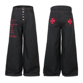 A knife high street cross-letter embroidered straight-leg denim pants