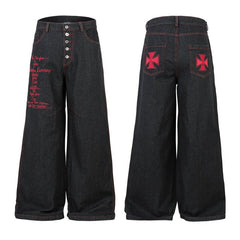 A knife high street cross-letter embroidered straight-leg denim pants