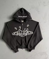 ZSIIBO Gothic Graphic Zip-Up Hooded Jacket