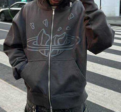 ZSIIBO Gothic Graphic Zip-Up Hooded Jacket