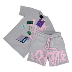 SynaWorld sports outfit - Y2k top, hip-hop drawstring shorts