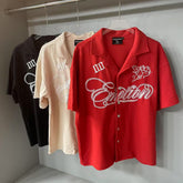 MIXED EMOTION Waffle Knit Embroidered Shirt Shorts Set