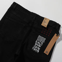 Ksubi Matte Black Red Embroidery Slim Denim Jeans