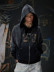 NOMANIAI Embroidered checkered contrast-colored hooded shirt