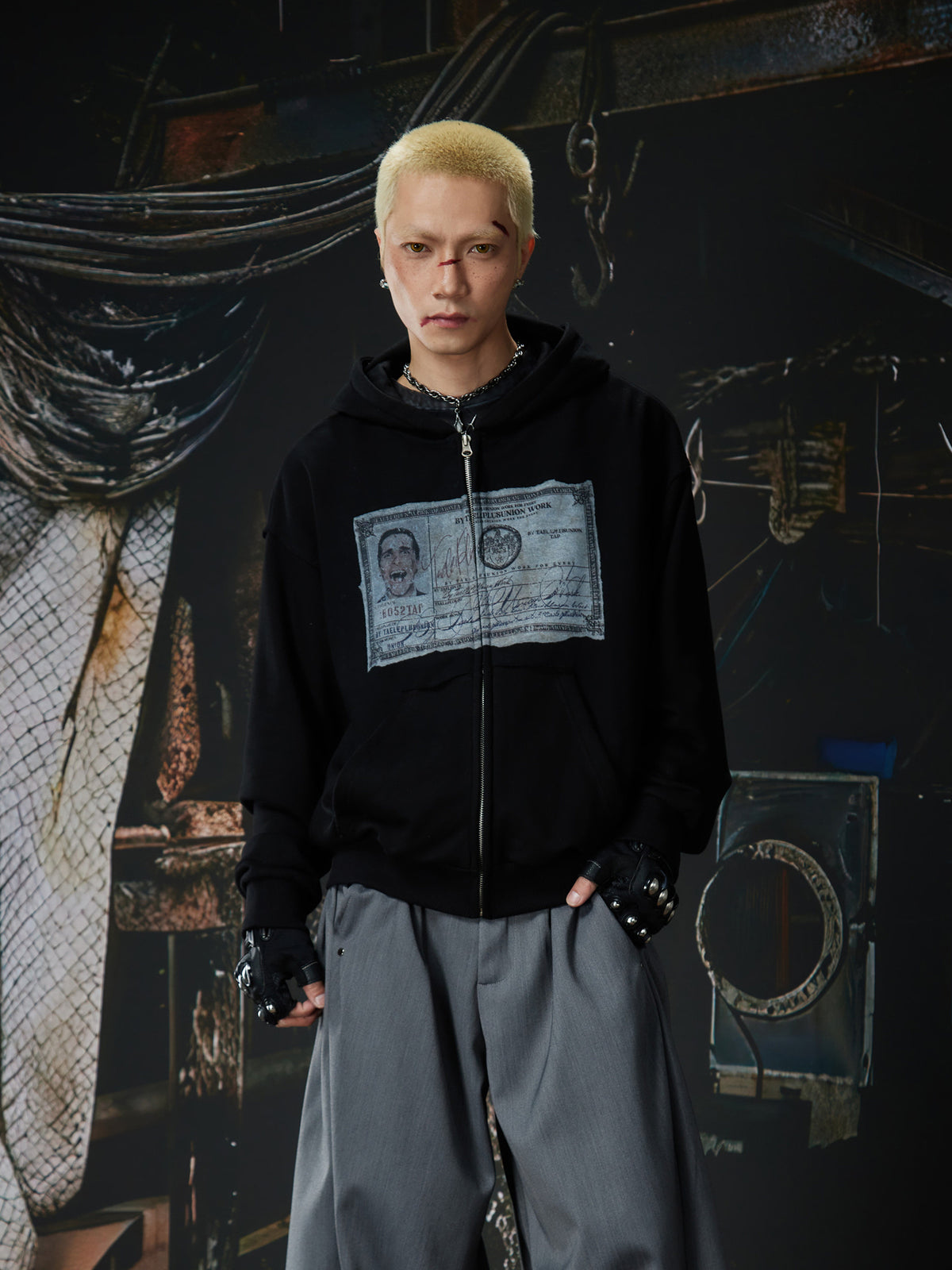 NOMANIAI Printed design loose-fitting hooded sweater