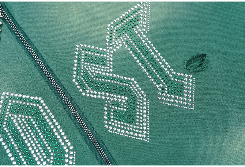 Lost Intricacy Casual Beaded Hole-Open Hoodie