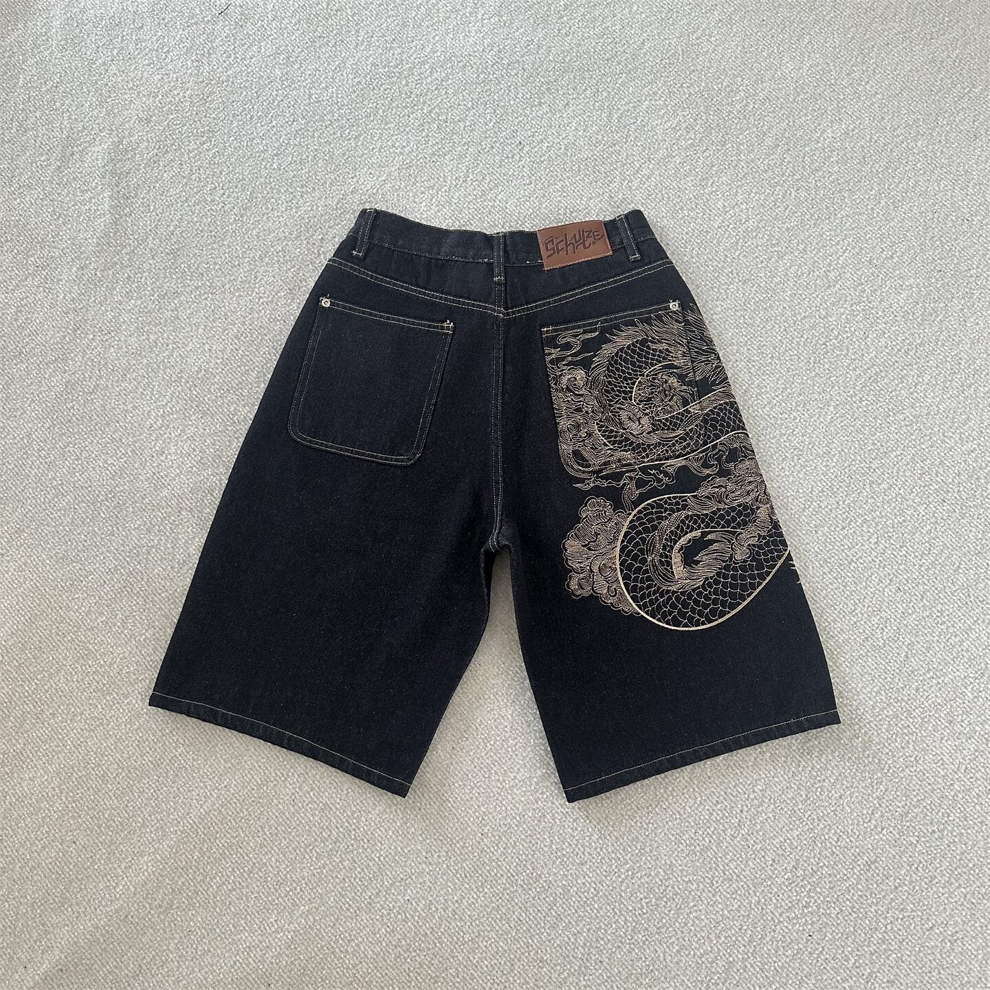 Derschutze Dragon Embroidered Retro Denim Shorts