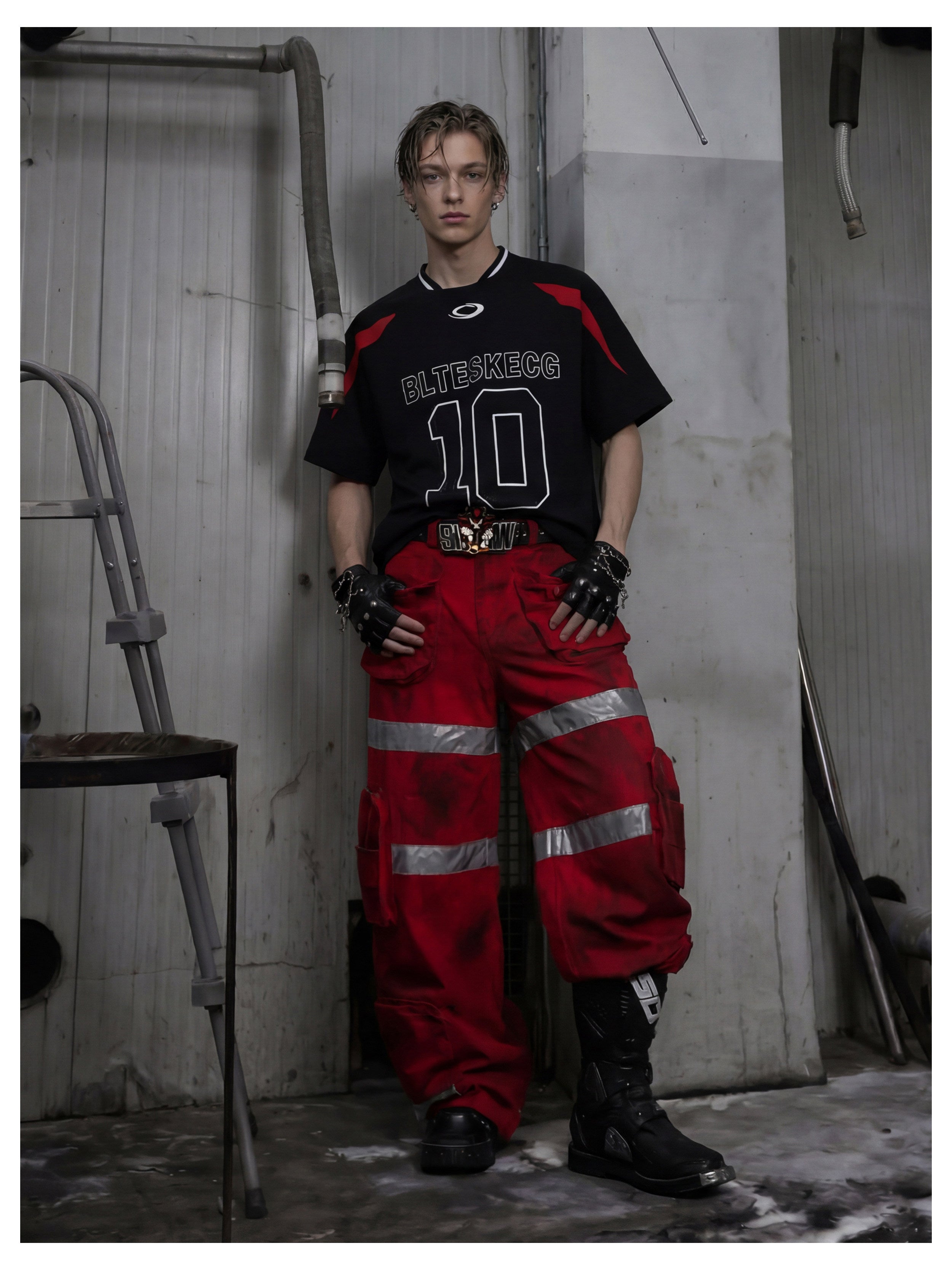 NOMANIAI Full embroidery Jersey sporty style with contrasting colors T-shirt