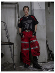 NOMANIAI Full embroidery Jersey sporty style with contrasting colors T-shirt