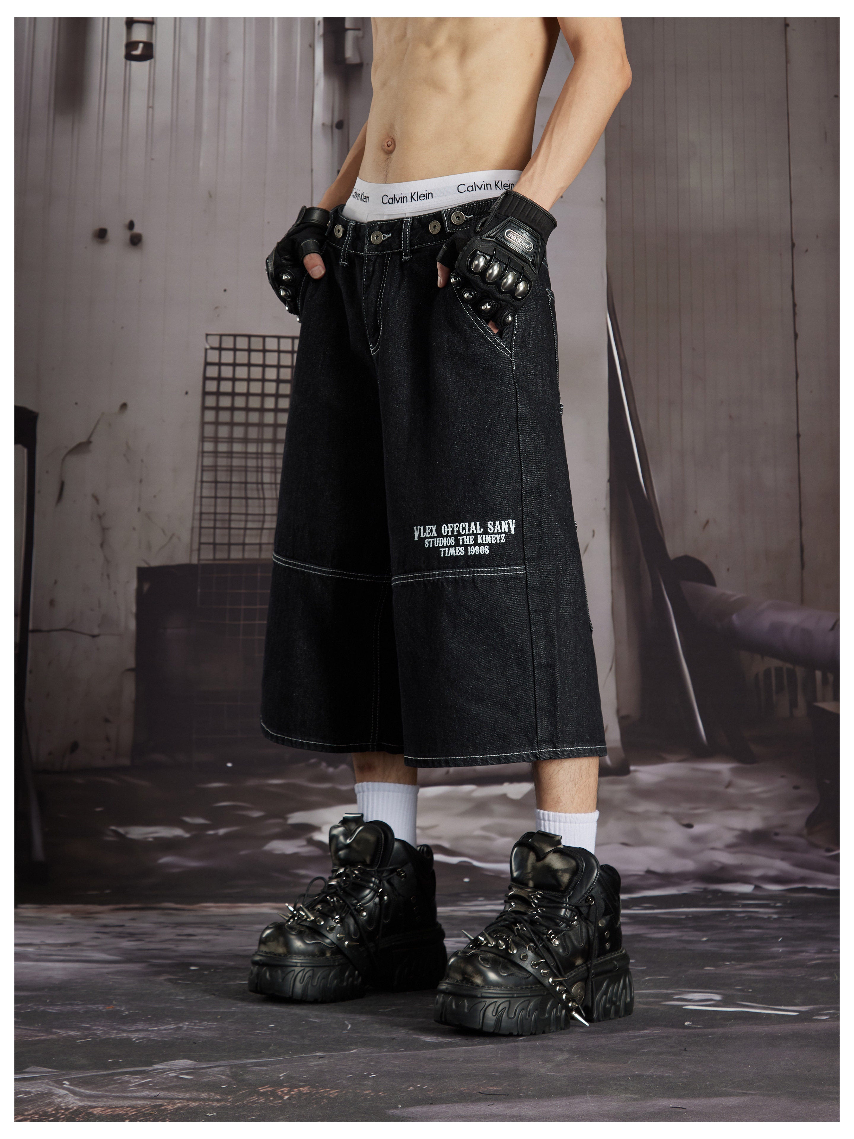 NOMANIAI Multi-pocket adjustable earflap printed capri pants