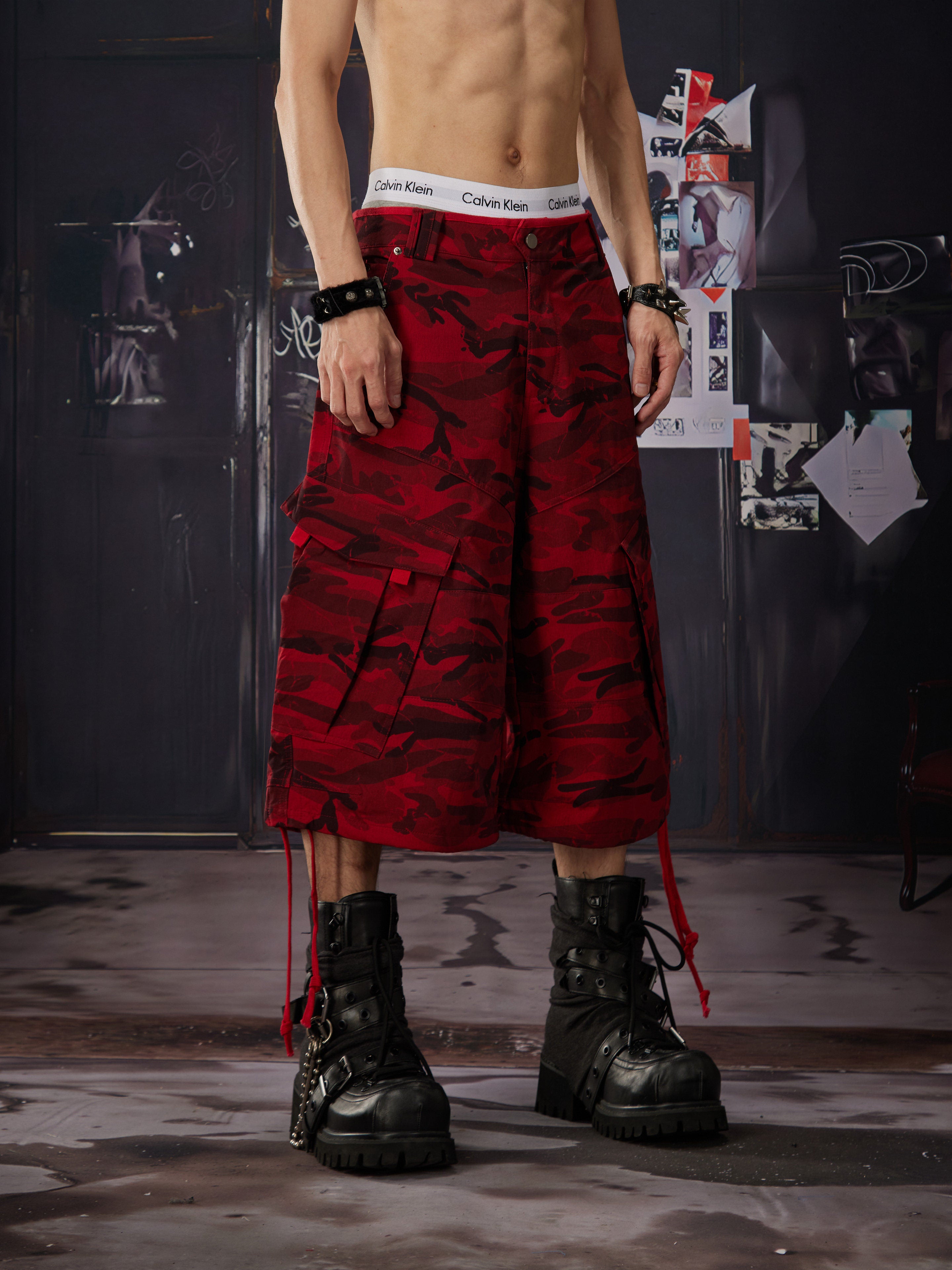 NOMANIAI Red camouflage lightweight casual work pants