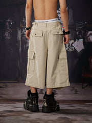 NOMANIAI Worn-out rivet flap pleated multi-pocket short pants
