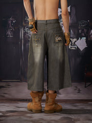 NOMANIAI Vintage rivet camouflage patchwork jeans