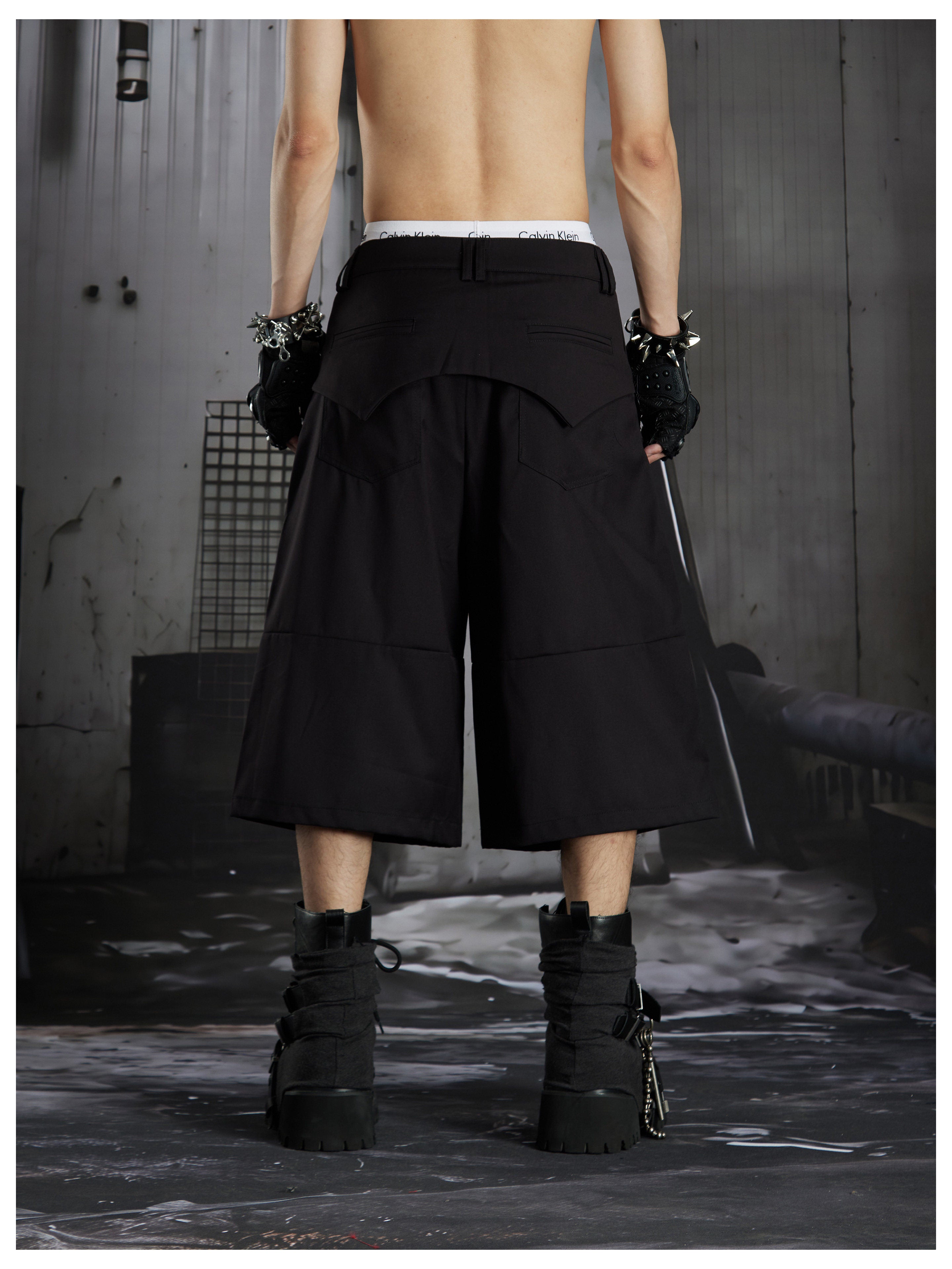NOMANIAI Metal snap fastening capri pants